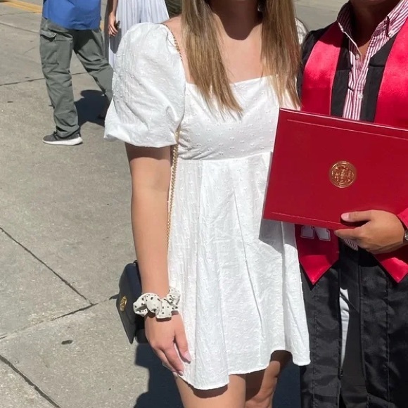 White Swiss Dot Altar’d State Baby Doll Mini Dress — XS - Picture 6 of 6